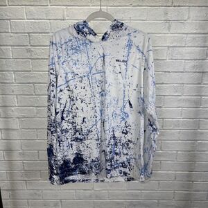 WELIGU Blue Splatter Hooded Long Sleeve Shirt Mens L Fishing Outdoor Gorpcore‎